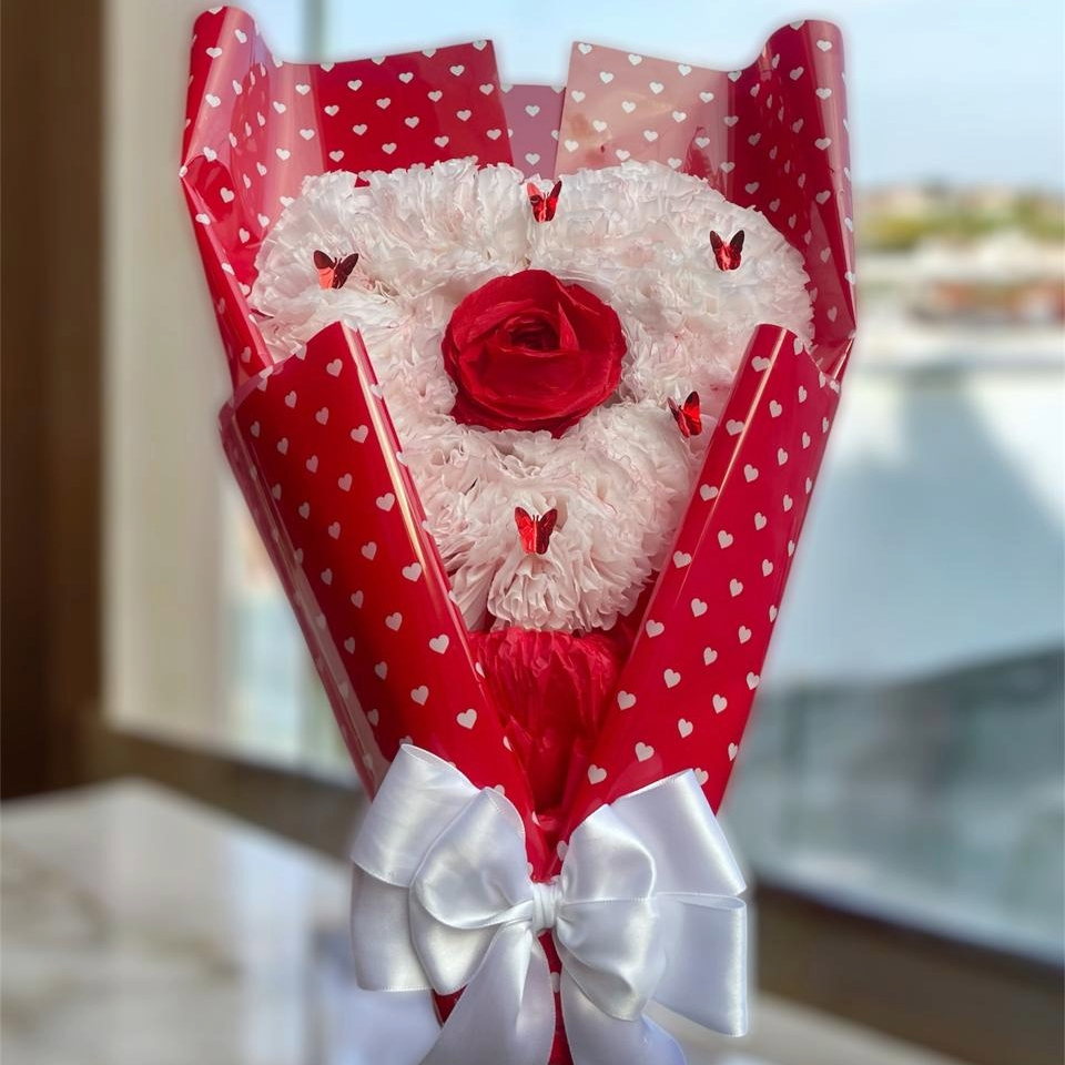 Corazón blanco rosa roja - Papel crepe